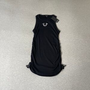 True Religion Women’s Logo Embroidered Side Ruched Mini Dress